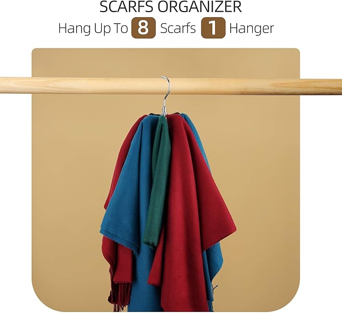 ZEDODIER Belt Hanger, Rotatable Belt Rack Closet Accessories Organizer, Maximum 24 Storage Capacity, Hanging Holder Storage Hook for Belt, Bra, Tank Top, Tie, Scarf, Purse, Silver