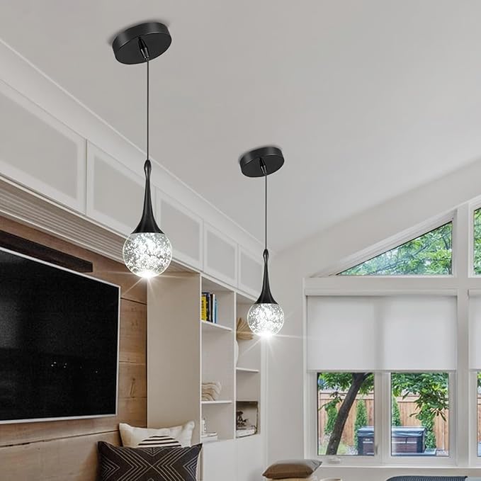 Flashing God Black 1 Light Crystal Pendant Lighting K9 Crystal Globe Pendant Chandeliers Crystal Bubble Chandeliers Kitchen Island Pendant Lighting Dimming LED 2700k 4500k 6000k