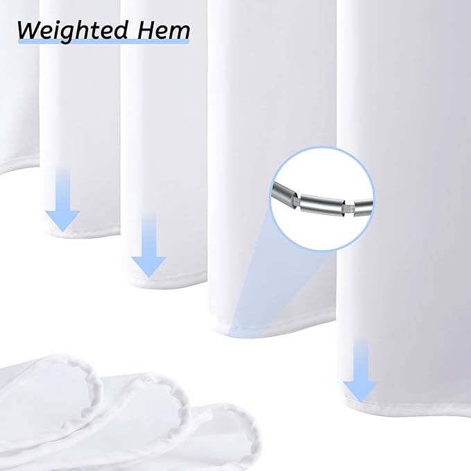 Extra Wide No Hook White Shower Curtain 108x72 Inch,Polyester Fabric Waterproof Shower Curtain Liner with 14 Plastic Split Grommets,Washable Shower Curtains for Bathroom Hotel Spa Luxury