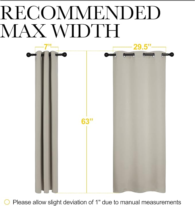 NICETOWN Kitchen Curtains, Short Curtains for Bedroom Windows, Thermal Insulated Room Darkening Curtain Panels for Girls Room, Cafe (Natural, 34" W by 63" L, 1 Pair)