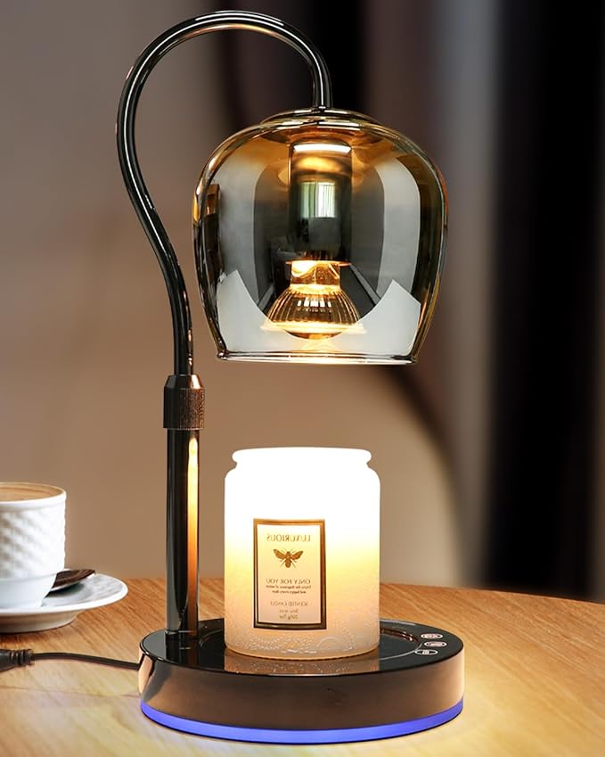 Hisummer Candle Warmer Lamp with 7 Colors RGB & Touch Dimmer, Height Adjustable Swan Neck for Scented Jar Candles, Includes 2 Bulbs, 24V Safe Wax Warmer for Home Decor Gift for Women Mom (Marble Vein)