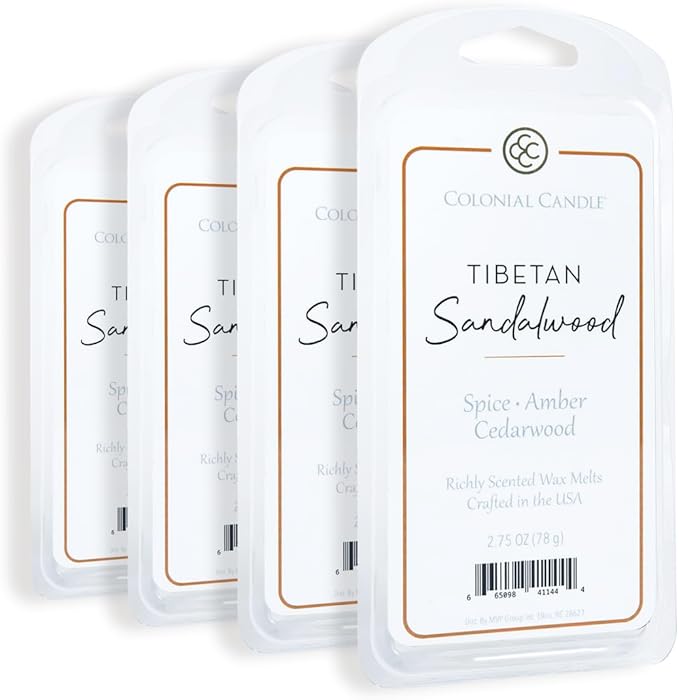 Colonial Candle Tibetan Sandalwood Scented Wax Melts, Wax Melt Warmer Cubes, Long Lasting Scented Wax Warmer Cubes, 4 Pack, 6 Cubes Each - Made in The USA