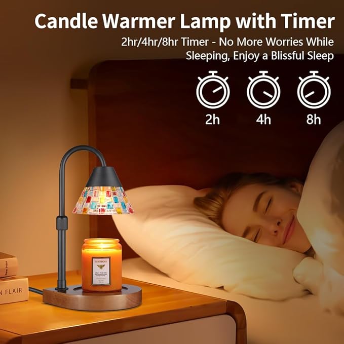 Candle Warmer Lamp with Timer, Dimmable Electric Candle Warmer,Candle Melter for Scented Candles Top-Down Candle Melting,Home Decor Mothers Day Birthday Gifts for Women Mom Grandma(Mixed Color Glass)
