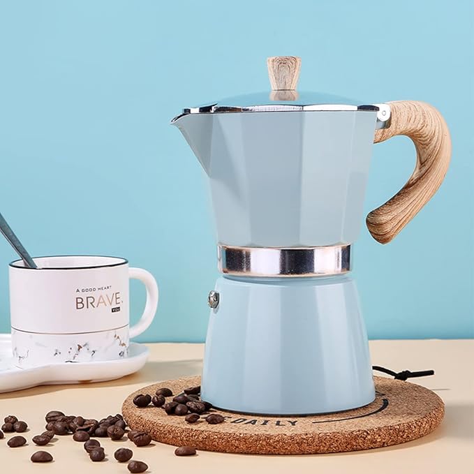 MORDEN MS Moka Pot, Stovetop Espresso Maker 6 Cup/10 OZ Italian Coffee Maker Camping Coffee Pot Manual Cuban Coffee Percolator for Cappuccino or Latte - Blue