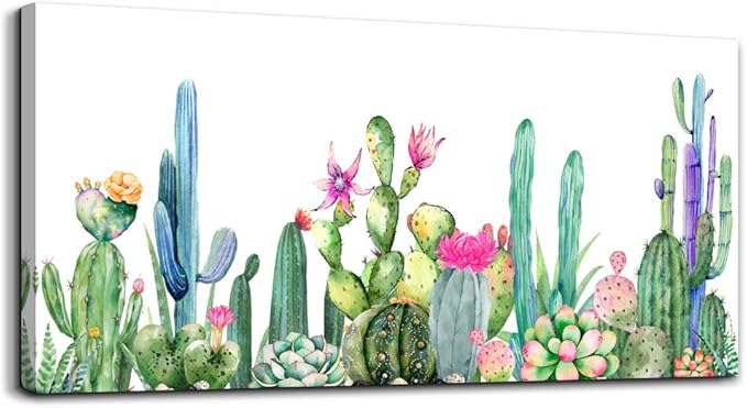 Wall Art for living room Canvas Prints Artwork bathroom Wall Decor Simple Life Green plants cactus Picture Watercolor painting Framed bedroom wall decorations Office posters Works Home Decoration