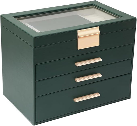 BOOVO Jewelry Boxes for Women, White and Black 6 Layer Large Jewelry Box for Necklace, Bracelet, Earrings, Rings Storage, Jewelry holder Organizer for Girls Gift (Dark Green, 4 layer)