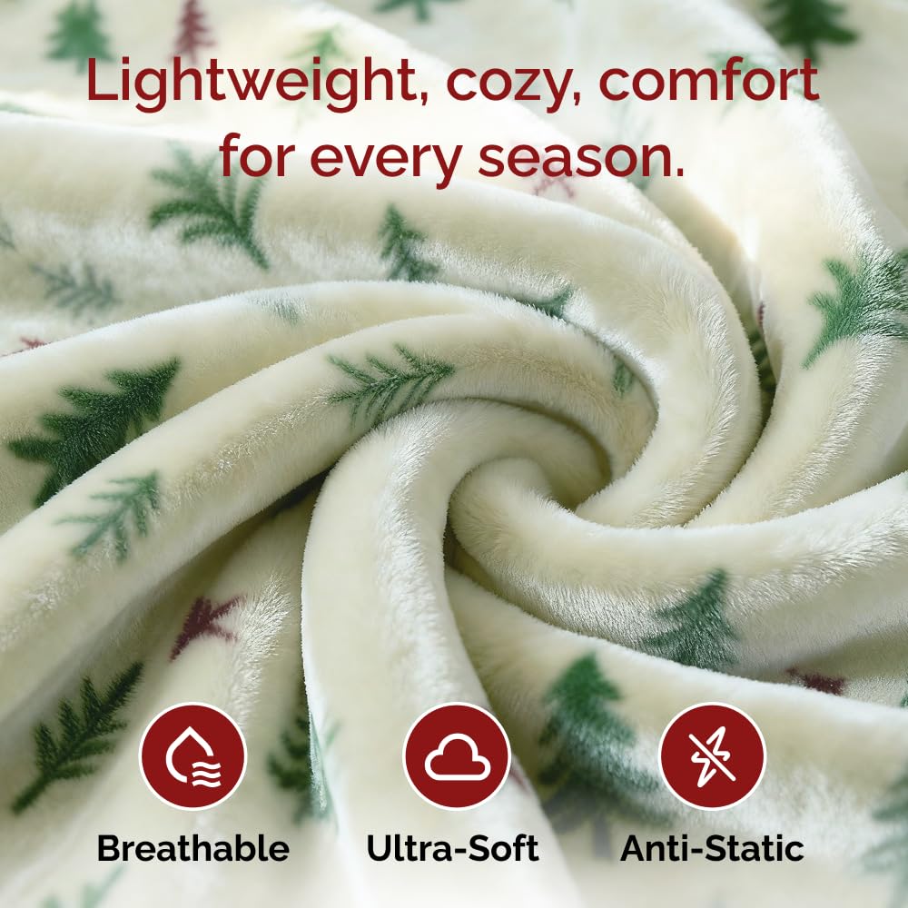 Ultra Soft Fleece Blanket Throw Size - Christmas Flannel Fleece Luxury Throw Blanket - Lightweight Throw for Couch, Bed, Chair - Warm & Breathable - Cozy Microplush Bedding - Christmas Trees