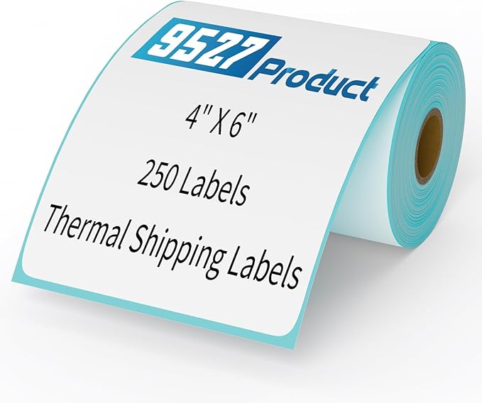 9527 Product 4" x 6" Thermal Labels for Zebra Rollo Direct Thermal Printers, 1 Roll 250 Labels Blank Direct Thermal Shipping Labels