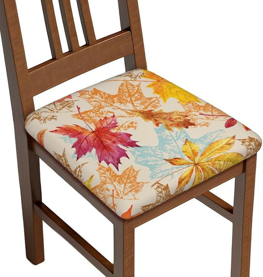Seat Covers for Dining Room Chairsset of Set of 4, Fall Thanksgiving Autumn Leaf Harvest Stretch Chair Seat Covers Cushion Slipcovers for Kitchen Office