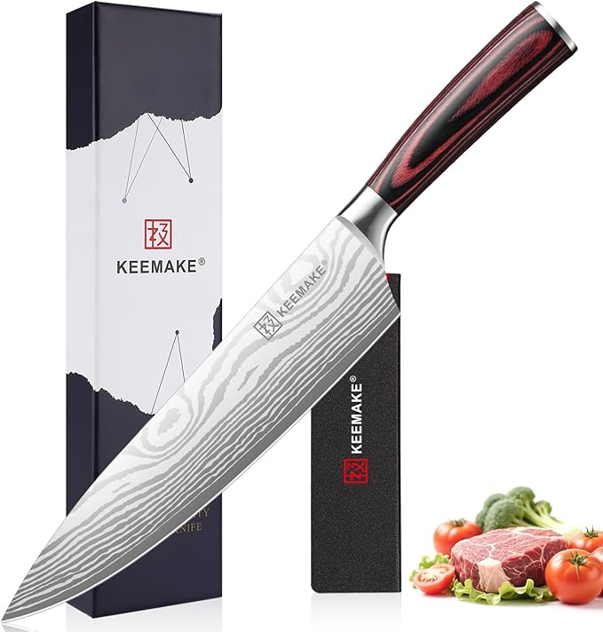 KEEMAKE Chef Knife 8 Inch - Ultra Sharp Kitchen Knife 1.4116 High Carbon Stainless Steel Blade, Ergonomic Handle, Professional Meat Knife for Home Cooking & Chefs, w/Sheath & Gift Box