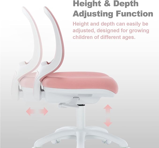 Kids Desk Chair, Boy's Girl's Child Children Study Office Computer Chair, Ergonomic Design, Adjustable Height and Seat Depth (Peach Pink)