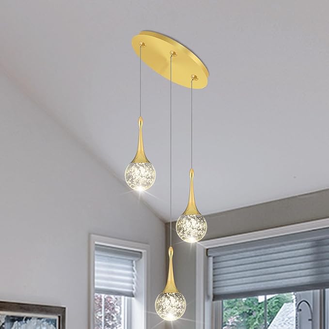 Flashing God 3 Pendant Lights Gold Farmhouse Light Fixtures Kitchen Island Lighting Small Crystal Hanging Chandeliers Modern Ceiling Pendant Light for Dinning Room Bedroom Hallway Bar