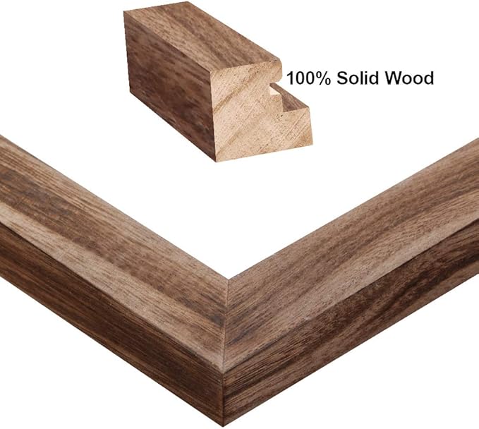 RPJC 8x8 Soild Wood Picture Frame with High Definition Glass Display Pictures 4x4 with Mat or 8x8 Without Mat for Wall Mounting Hanging Carbonized