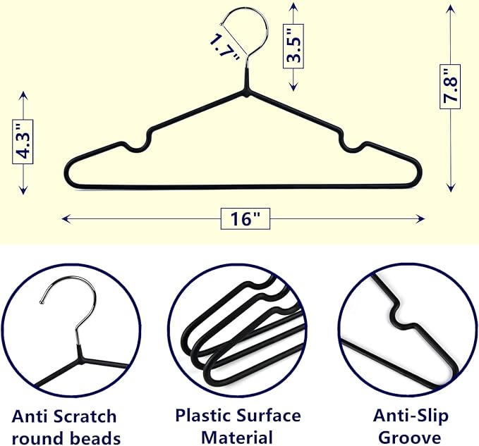 Amber Home 20 Pack 16" Non-Slip Rubber Coated Metal Suit Coat Hangers, Heavy Duty Clothes Hanger with Chrome and Black Friction, Metal Shirt Jacket Hanger with Round Notches for Dress