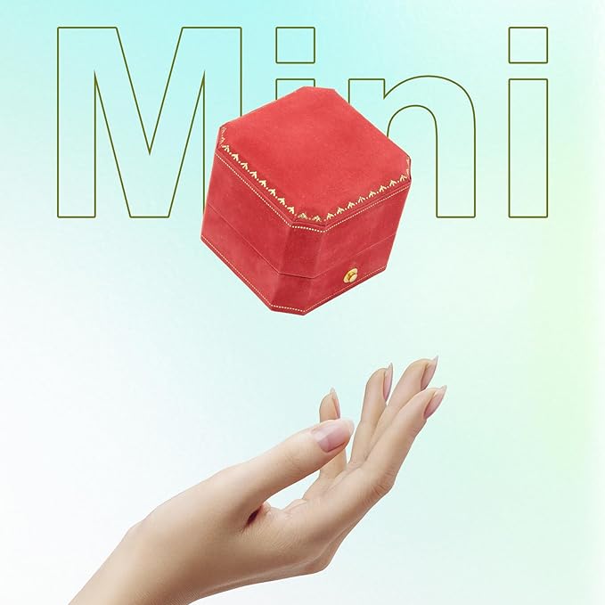 Jewelry Ring Box, Velvet Wedding Ring Box Small Travel Jewelry Box for Business, Engagement, Wedding, Bridesmaid and Holiday Events - Red