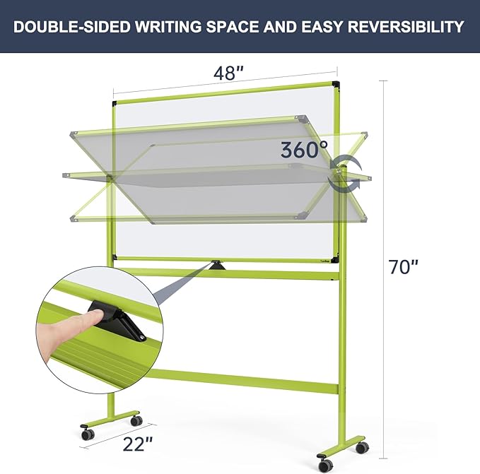 Rolling Whiteboard, 48x32 Inches Mobile Whiteboard on Wheels, Magnetic Dry Erase Board with Stand, Standing White Board for Office, School, Home, Large Double Sided White Board with Paper Pad