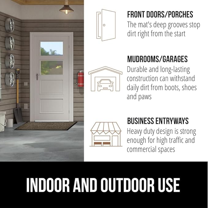 GORILLA GRIP Traffic Guard Door Mat, 72x48, Heavy Duty Welcome Mats, Commercial Office Space Doormat, Waterproof, Fade Resistant, Strong Rubber Backing, Low Profile, Shoe and Boot Scraper, Brown