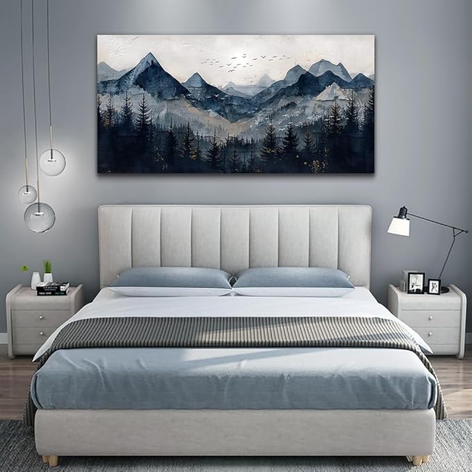 Wapluam Framed Canvas Wall Art Decor Vintage Black And White Wall Painting Wall Art for Living Room Abstract Mountains Landscape Pictures Wall Decor For Bedroom Office Ready To Hang Home Decorations