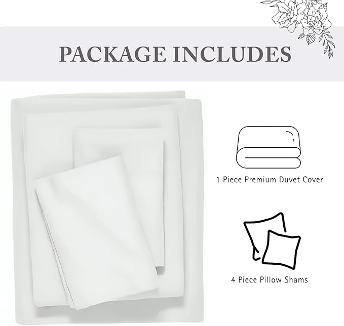 1000 Thread Count California King Duvet Cover 100% Egyptian Cotton Soft 5 PC Comforter Cover & 2 Pillow Shams - All Season Breathable Zipper Closure & Corner Ties (Cal King/King, White)