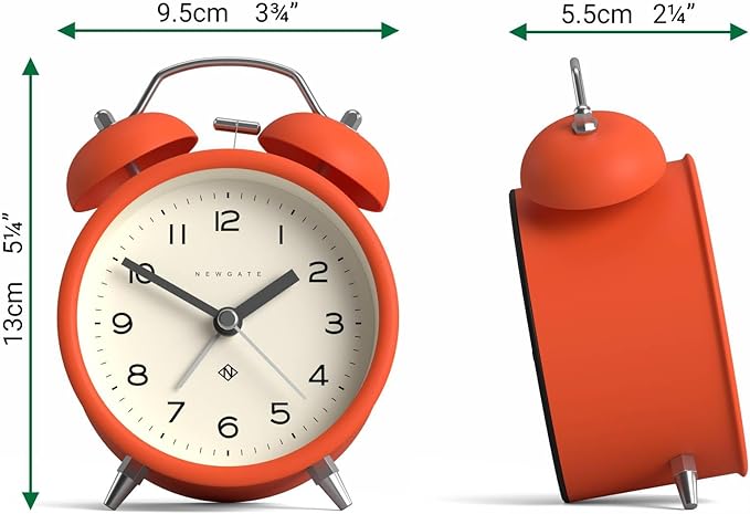 NEWGATE® Charlie Bell Echo Alarm Clock | Modern take on Classic Twin Bell Clock | Orange | Easy to Read Numbers | Ideal for Bedside, Desk or Shelf | Modern Retro Bedroom & Office Accessory