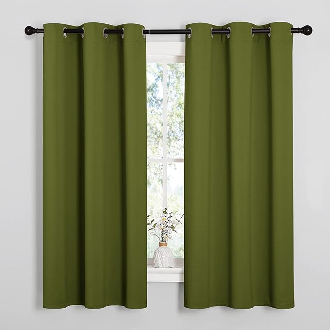 NICETOWN Room Darkening Curtains for Kitchen, Olive Green, Set of 2, 42 inches Wide by 50 inches Long, Window Treatment Thermal Insulated Solid Grommet Room Darkening Curtains/Drapes for Bedroom