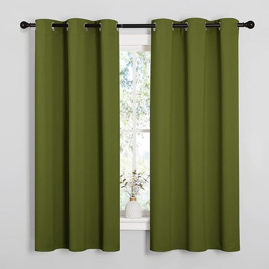 NICETOWN Olive Green Blackout Curtains 40 inches Length for Kitchen, 2 Panels, 29" Wide, Thermal Insulated Decoration Drapes for Small Window