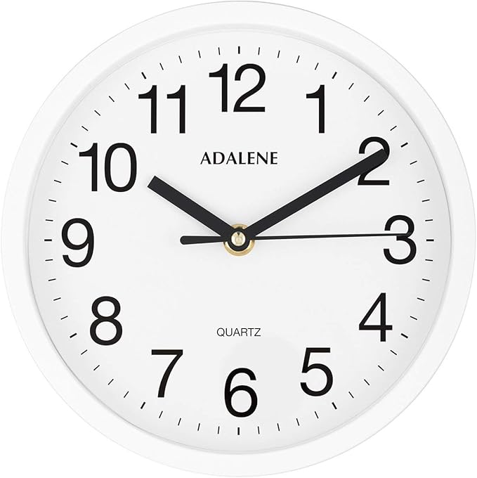 Adalene 8 Inch White Wall Clocks Battery Operated for Living Room Décor, Vintage Modern Decorative Wall Clock Silent Non Ticking for Kitchen Bedroom Bathroom Office School Classroom