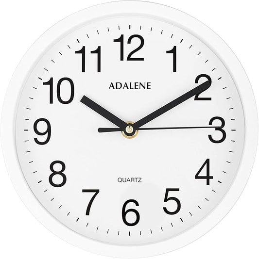 Adalene 8 Inch White Wall Clocks Battery Operated for Living Room Décor, Vintage Modern Decorative Wall Clock Silent Non Ticking for Kitchen Bedroom Bathroom Office School Classroom