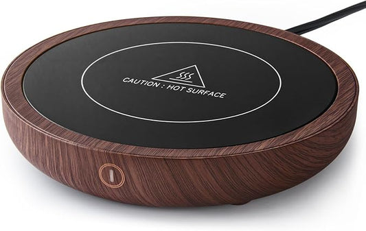 Coffee Mug Warmer, Fastest Heating Temperature, KRGMNHR Coffee Cup Warmer for Desk Auto Shut Off, 3-Temp Settings, Candle Wax Warmer Heating Plate for Coffee, Milk, Tea (Up to 180° F/80 °C), Wood