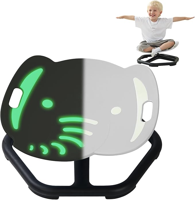 Glow-in-The-Dark Elephant Sensory Spinning Chair for Kids, Autism Sensory Toys, Sit and Spin Swivel Seat for Autistic Children, ADHD & Sensory Room Must Haves, Boosts Balance, Ages 3+ (Grey)