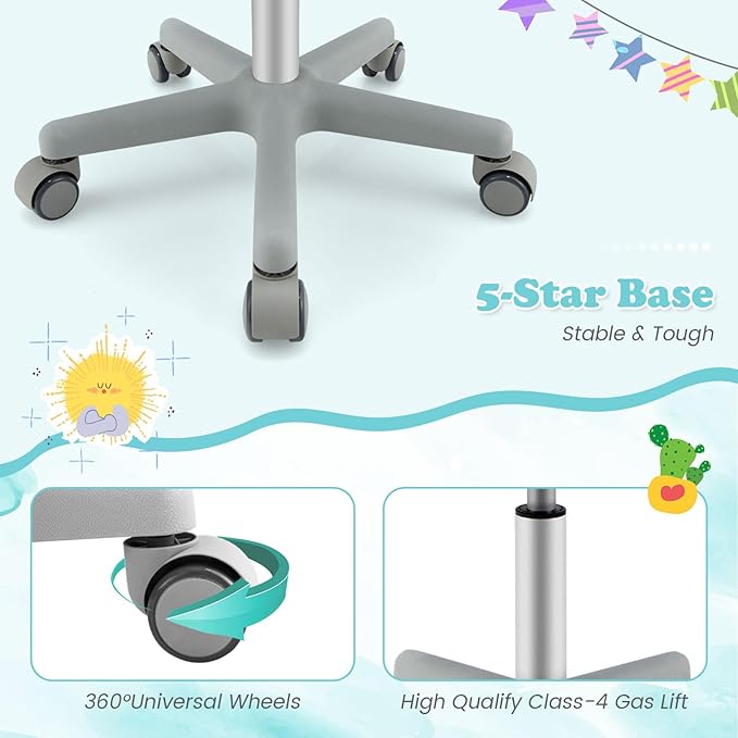 Giantex Kids Desk Chair, Children Computer Chair with Wheels and Y-Shaped Lumbar Support, Mesh Kids Office Chairs, Height Adjustable Desk Chair for Girls Boys Aged 4-13, Turquoise