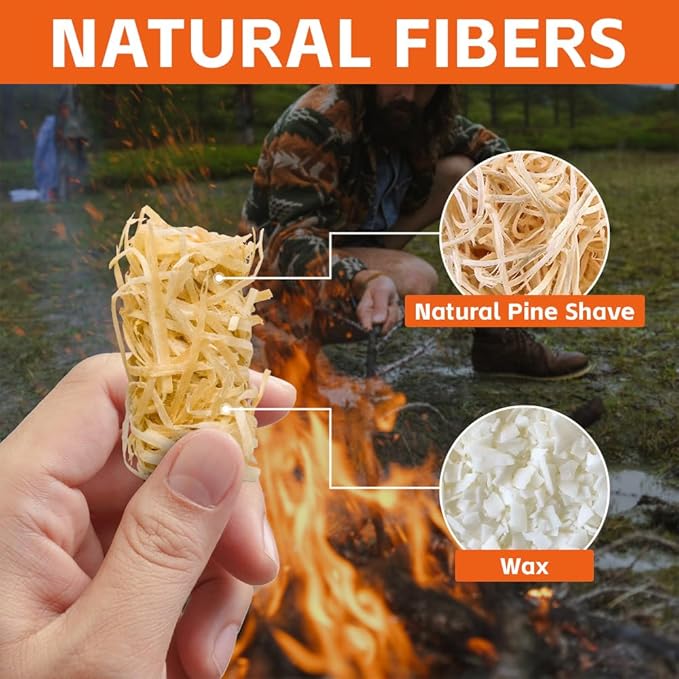 80pcs Natural Fire Starters - All Weather Waterproof Firelighters for Campfire, Grill, BBQ, Fire Pit, Fireplace, Wood Stove, Pizza Oven | Charcoal Starter, Odorless & Eco-Friendly