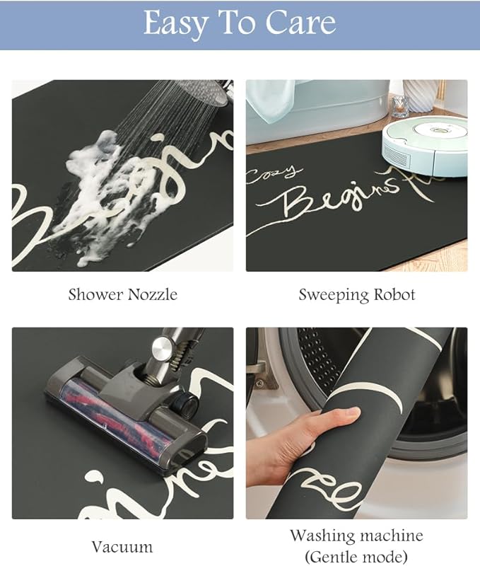 MontVoo-Bath Mat Rug Long Non Slip Super Absorbent Bathroom Runner Stain Resistant Quick Dry Thin Bathroom Mat Fit Under Door-17"x59",Black