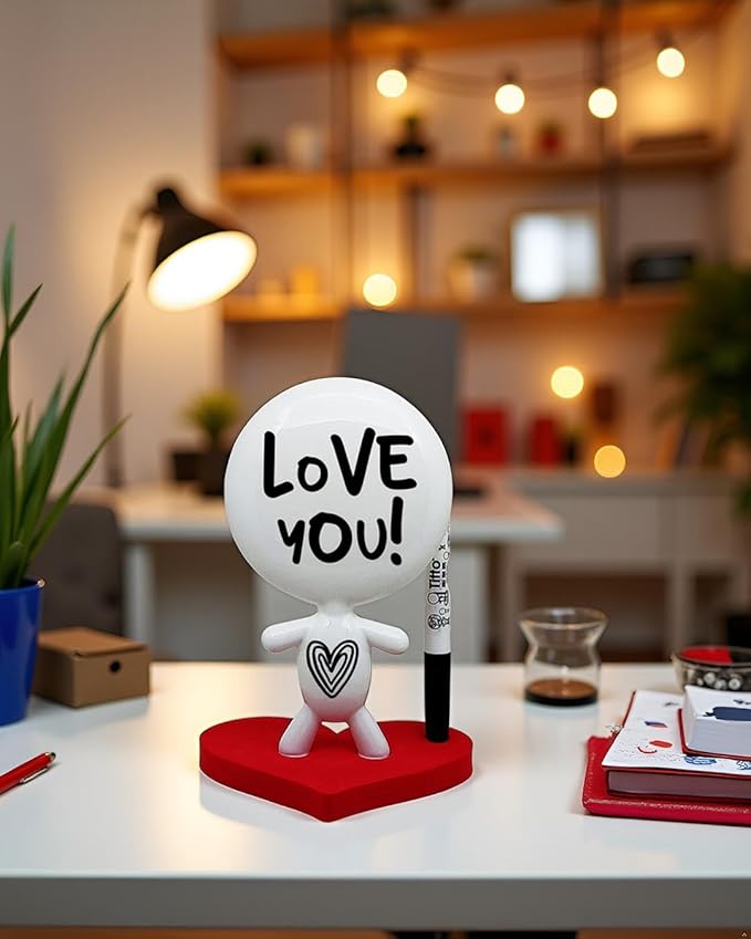 Dry Erase Board - TITTO in Love, Draw Your Ideas - Ceramic Desk Coworkers Whiteboard Doll - Red Office Decor Design - Back to School Love Gifts - RED