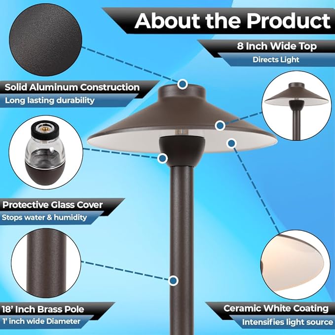 LED Pathway 128 Landscape Light 12V Solid Aluminum Low Voltage LED Light G4 3.5W 2700K Bulb Outdoor Mushroom Security Garden Patio Deck Pool Area Light Beautiful Bright Long Lasting