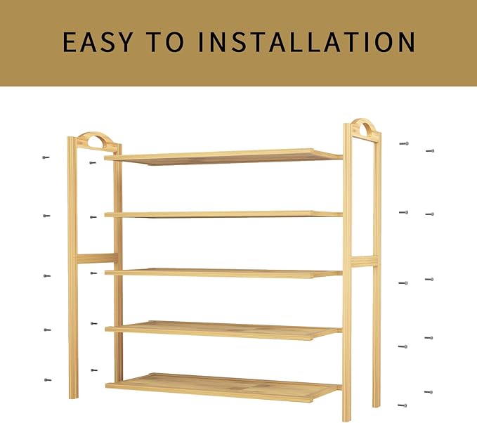UDEAR Bamboo Shoe Rack 5-Tier Shoe Storage Organizer Entryway Shoe Shelf