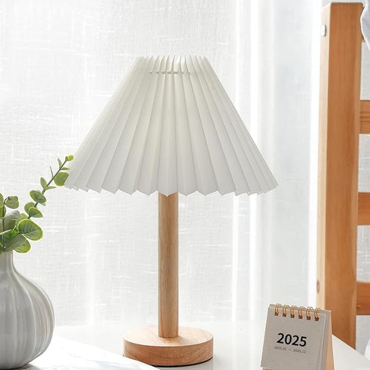 Zenply Small Table Lamp, Bedside Nightstand Mini Lamp for Bedroom Living Room Side Table Small Spaces, Pleated Aesthetic Vintage Lamp Warm White LED Bulb Included