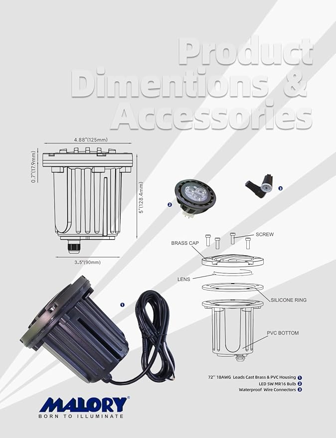 MALORY Brass Top Cover Landscape Well Lights,(5''H) 12V Low Voltage Outdoor In Ground Lights,Landscape Lighting for Pathway, Driveway and Garden 10 Pack with MR16 Bulb (Grated Top, 10-Pack with Bulb)