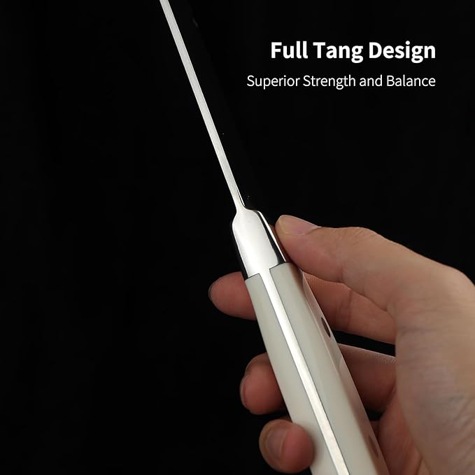 8 inch Chef Knife, High Carbon 1.4116 German Steel Kitchen Knife, Ultra Sharp Chefs Knife with Beautiful White ABS Handle, Professional Cooking Knife with Luxury Gift Box