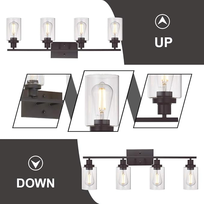 MELUCEE 4 Lights Wall Sconce Lighting Oil Rubbed Bronze Finished with Clear Glass, Bathroom Vanity Light Fixtures Wall Lights Bedroom Porch Kitchen Living Room (Patent No.: US D963914 S)