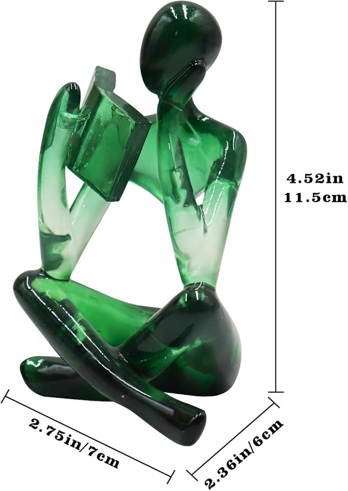 Reading Women Statue, Translucent Green Resin Thinker Sculptures, Abstract Art Ornament, Modern Aesthetic Figurine Decoration for Home Living Room Bedroom Office Shelf Table Desk Bookshelf Decor