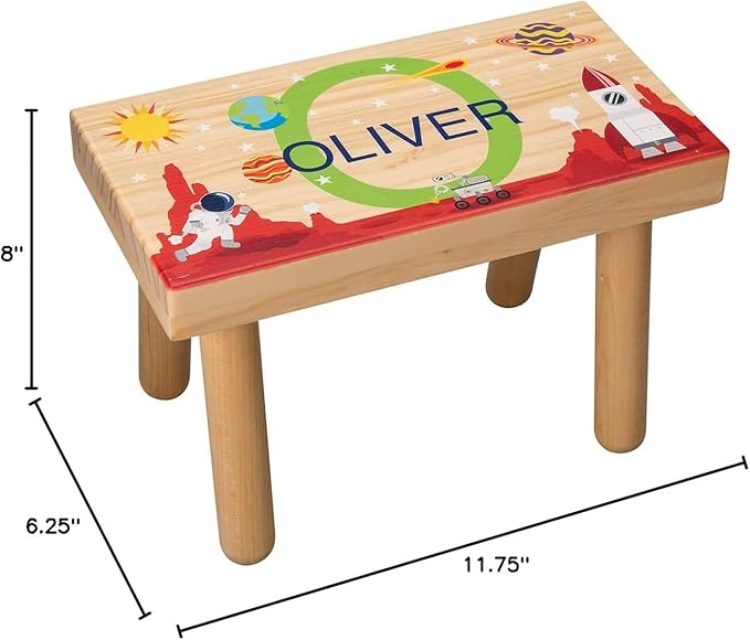 Custom Children’s Step Stool, Customized with Kid’s Name, Space Galaxy Design