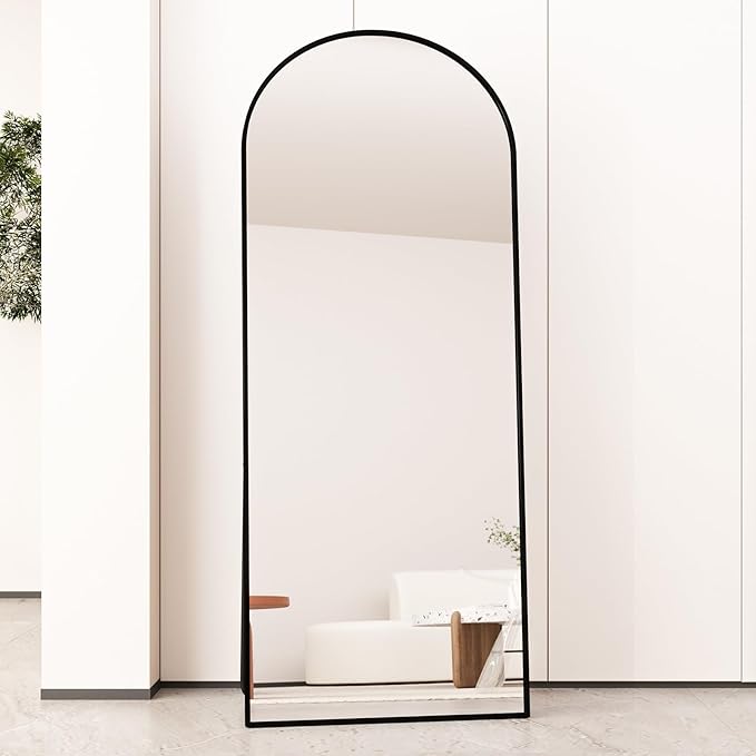 Beauty4U Arched Full Length Mirror - Standing or Leaning, Bedroom Dressing Mirror with Black Aluminum Alloy Frame, 65" x 24"