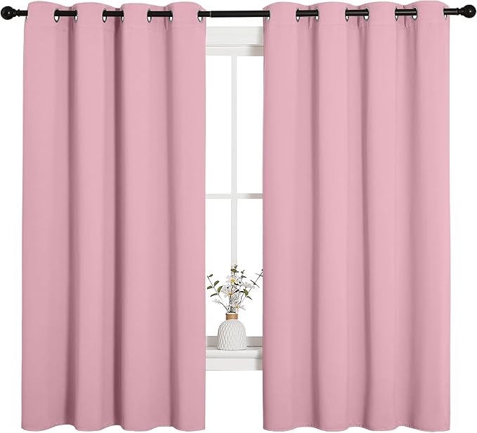 NICETOWN Bedroom Curtain Panels Blackout Draperies, Thermal Insulated Solid Grommet Blackout Curtains/Drapes (Crystal Pink, 1 Pair, 55 by 68-inch)