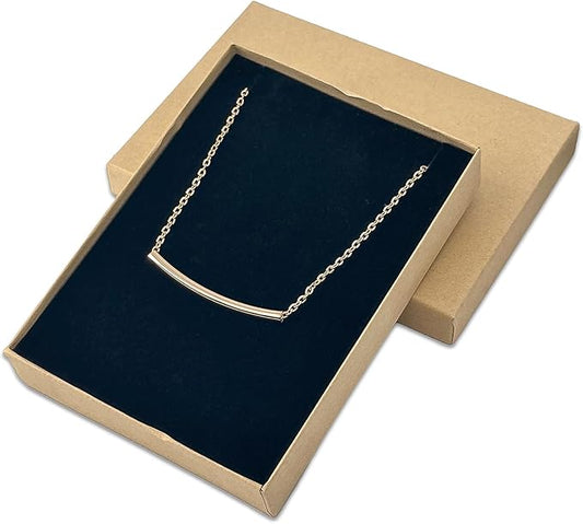 TheDisplayGuys - 12-Pack Cardboard Kraft Paper Jewelry Gift Boxes w. Velvet Padding - Necklace/Pendant - Kraft Brown - #53 (5.4" x 3.9" x 1.0")
