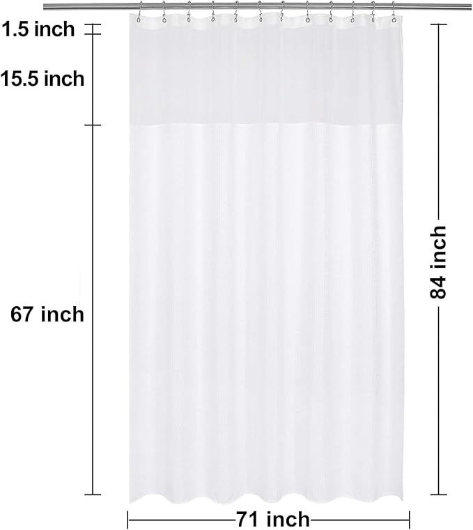 N&Y HOME Extra Long Waffle Weave Shower Curtain with Snap-in Fabric Liner Set, 12 White Hooks Included - 71" x 84", Hotel Style & Mesh Top, Machine Washable & Water-Repellent - 71x84, White