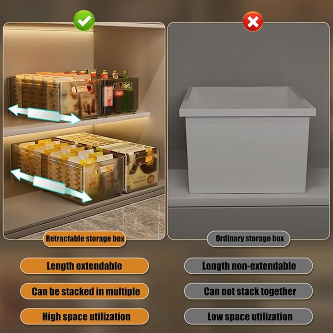 Foldable Storage Bins, 2 Pack Plastic Expandable Boxes for Organizing, Adjustable from 11-18.8" Drawer Organizers Separators Dividers for Bedroom Kitchen Utensils Tools Closet，Large Grey