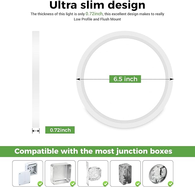 zemty 12Pack LED Flush Mount Ceiling Lights, 6.5 Inch 12W 1200lm Lighting Fixtures Recessed, Adjustable 3000K 4000K 6500K, Round Modern Ceiling Lamp for Bathroom Closet Hallway