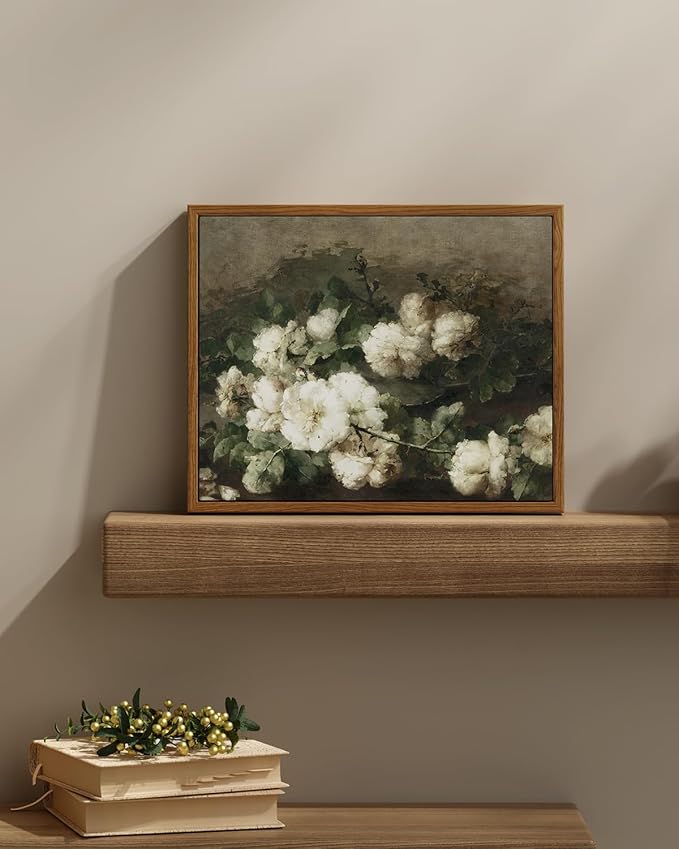 InSimSea Framed Canvas Wall Art Vintage Decor, Flower Prints Wall Art Room Wall Decor, Botanical Prints Wall Art for Living Room Decorations, Rustic ArtWork for Bathroom Bedroom Home Decor, 11"x14"