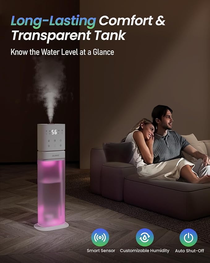 Smart Humidifier Large Room, 2.1Gal/8L Humidifiers for Bedroom with Extended Tube&Night Light, Whole House Cool Mist Humidifiers, WIFI App&Voice Control, School/Office/Warehouse, White
